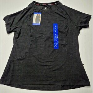 ​Spyder Active Womens Large Black Heather Short Sleeve Shirt Zipper Pocket NWT